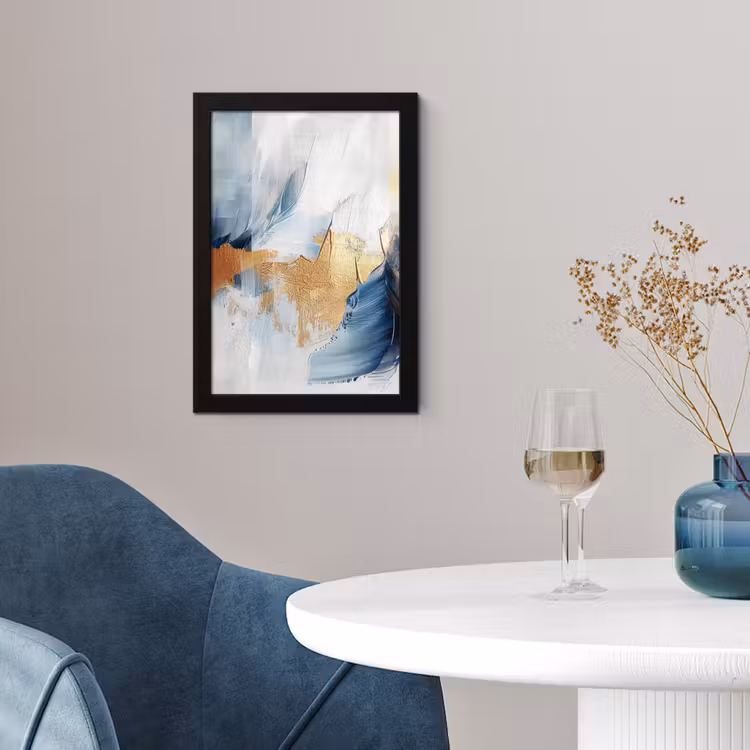 Goud - Blauw - Watercolor - Kunst - Modern fotolijst zwart zonder passe partout klein -sfeer4
