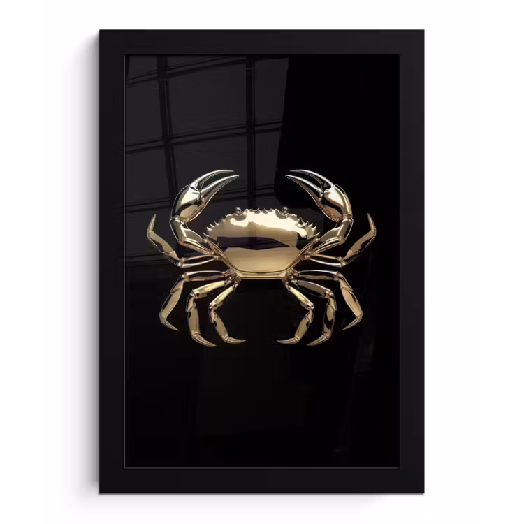 Goud - Krab - Dieren - Zwart fotolijst zwart zonder passe partout klein -3d
