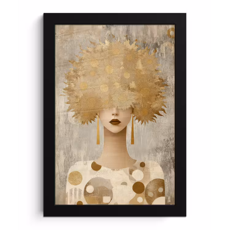 Goud - Portret - Vrouw fotolijst zwart zonder passe partout klein -3d