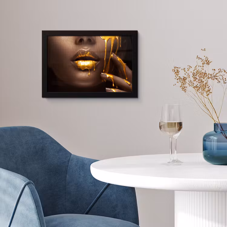 Goud - Vrouw - Verf - Lippen - Luxe fotolijst zwart zonder passe partout klein -sfeer4