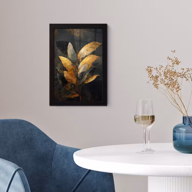 Gouden Bladcompositie – Botanische Luxe fotolijst zwart zonder passe partout klein -sfeer4