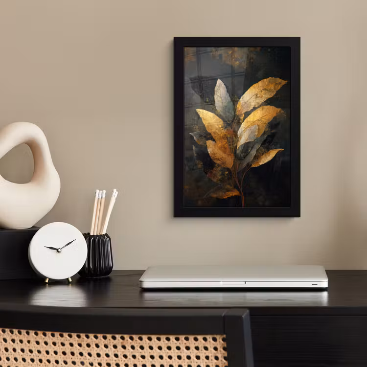 Gouden Bladcompositie – Botanische Luxe fotolijst zwart zonder passe partout klein -sfeer1
