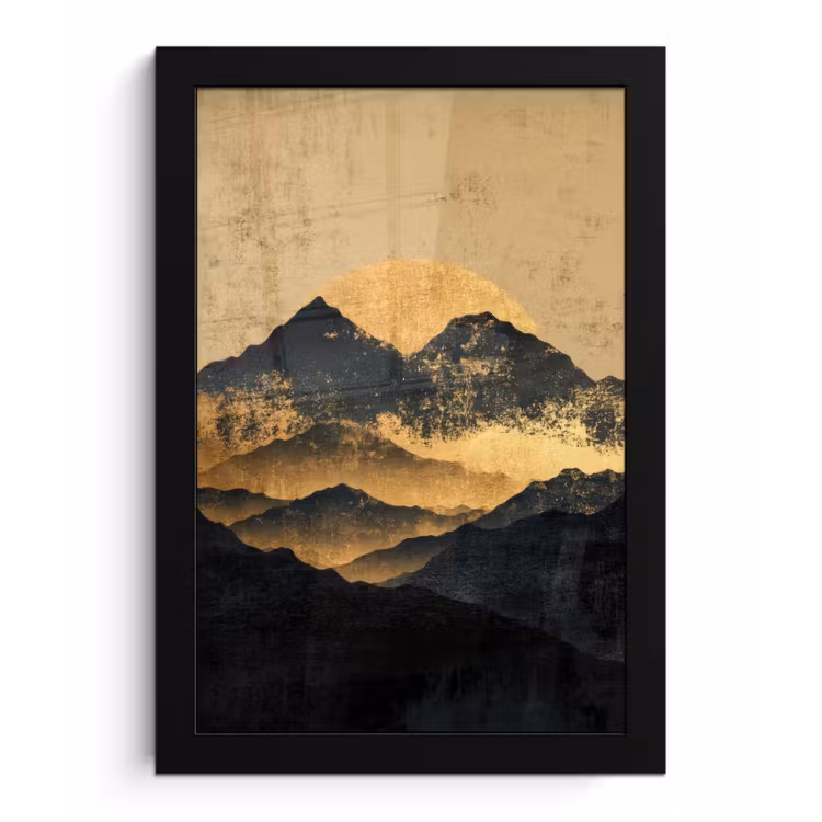 Gouden Bergen bij Maanlicht fotolijst zwart zonder passe partout klein -3d