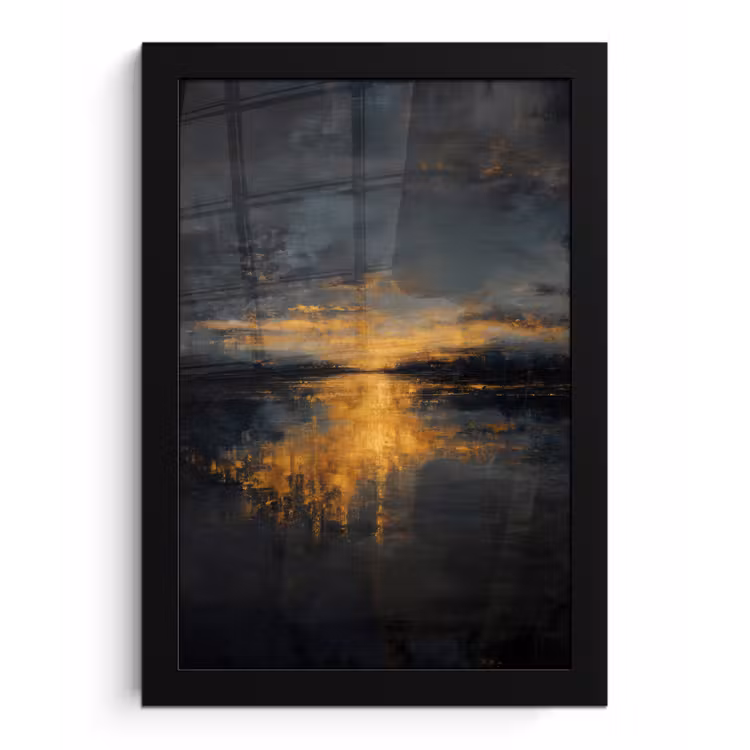 Gouden Reflectie op Water fotolijst zwart zonder passe partout klein -3d