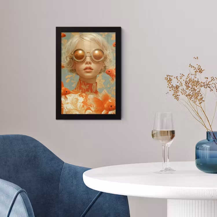 Goudvissen - Oranje - Vrouw - Blond fotolijst zwart zonder passe partout klein -sfeer4