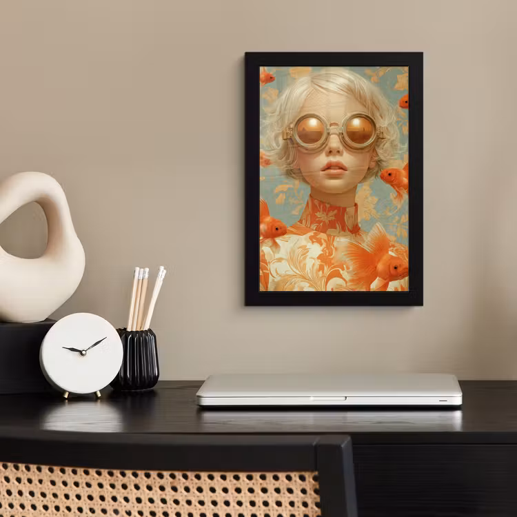 Goudvissen - Oranje - Vrouw - Blond fotolijst zwart zonder passe partout klein -sfeer1