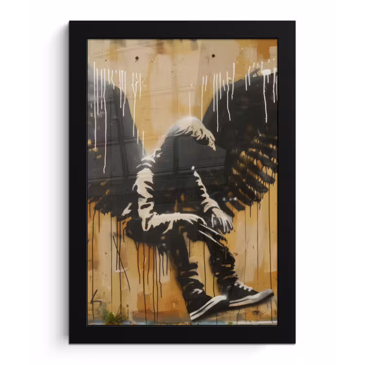 Graffiti - Kunst - Vleugels - Street art - Banksy fotolijst zwart zonder passe partout klein -3d