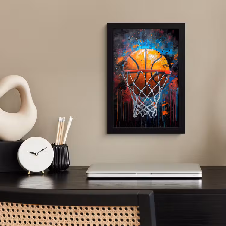 Graffiti - Basketbal - Sport - Zwart - Street art fotolijst zwart zonder passe partout klein -sfeer1