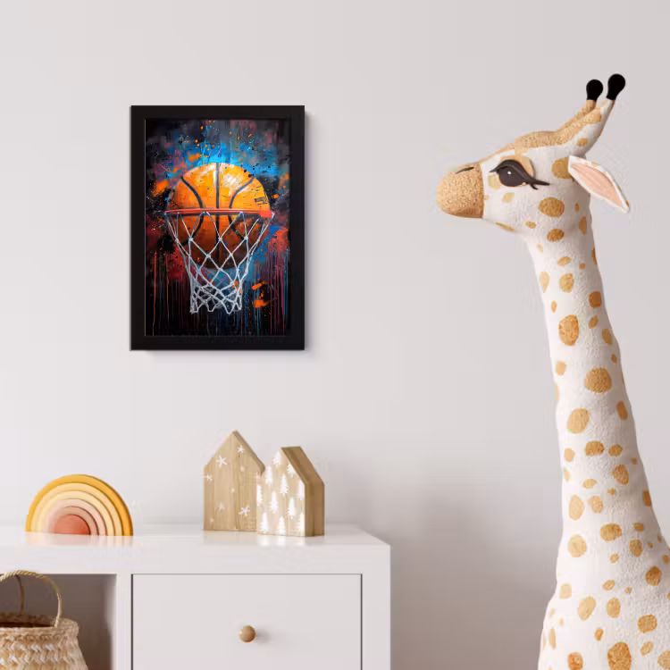 Graffiti - Basketbal - Sport - Zwart - Street art fotolijst zwart zonder passe partout klein -usfeer4_kinderkamer