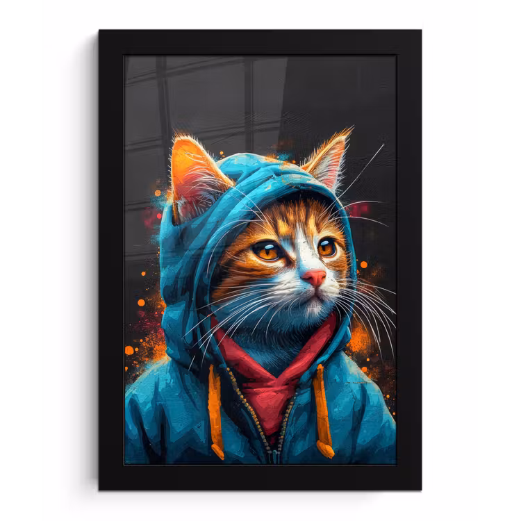 Graffiti - Kat - Zwart - Jas fotolijst zwart zonder passe partout klein -3d