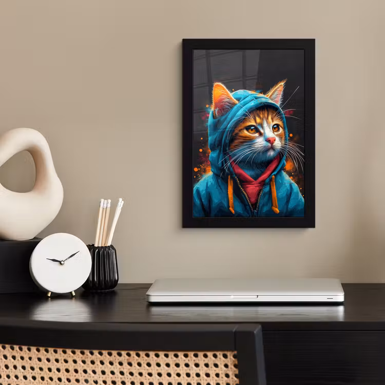 Graffiti - Kat - Zwart - Jas fotolijst zwart zonder passe partout klein -sfeer1