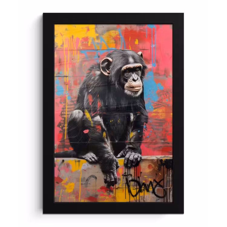 Graffiti - Chimpansee - Dieren - Street art - Banksy fotolijst zwart zonder passe partout klein -3d
