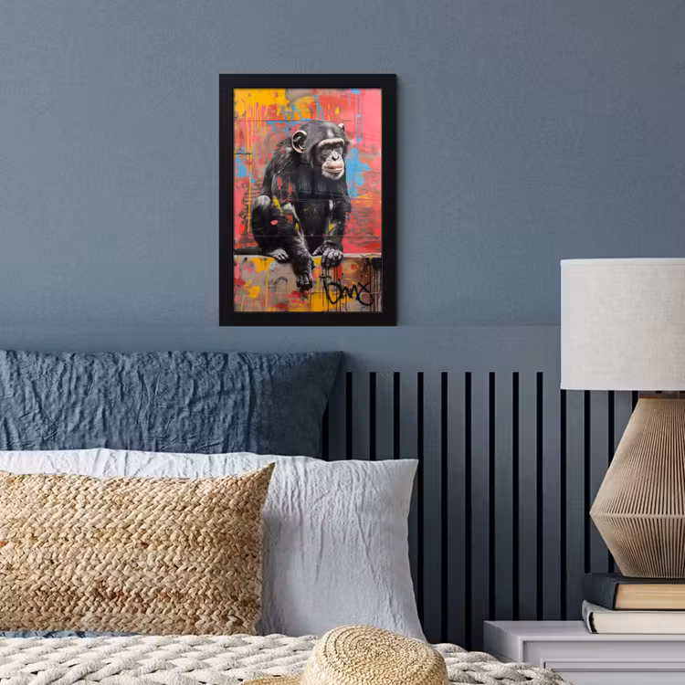 Graffiti - Chimpansee - Dieren - Street art - Banksy fotolijst zwart zonder passe partout klein -sfeer3