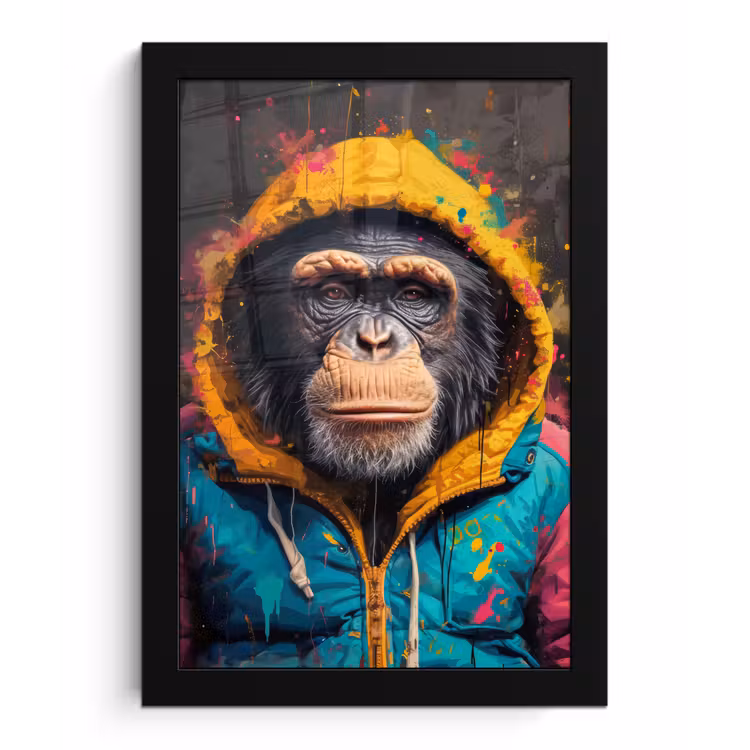 Graffiti - Chimpansee - Jas - Aap - Verf fotolijst zwart zonder passe partout klein -3d