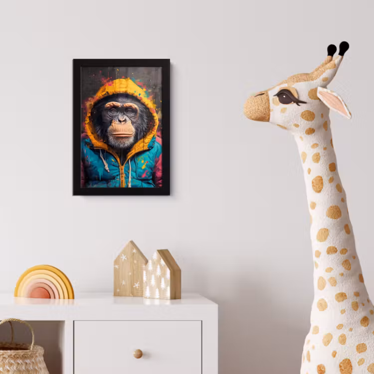 Graffiti - Chimpansee - Jas - Aap - Verf fotolijst zwart zonder passe partout klein -usfeer4_kinderkamer