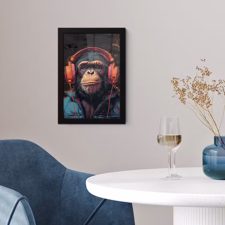 Graffiti - Chimpansee - Koptelefoon - Aap fotolijst zwart zonder passe partout klein -sfeer4