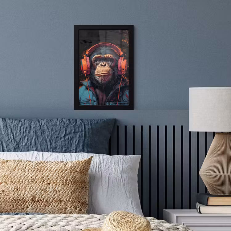 Graffiti - Chimpansee - Koptelefoon - Aap fotolijst zwart zonder passe partout klein -sfeer3