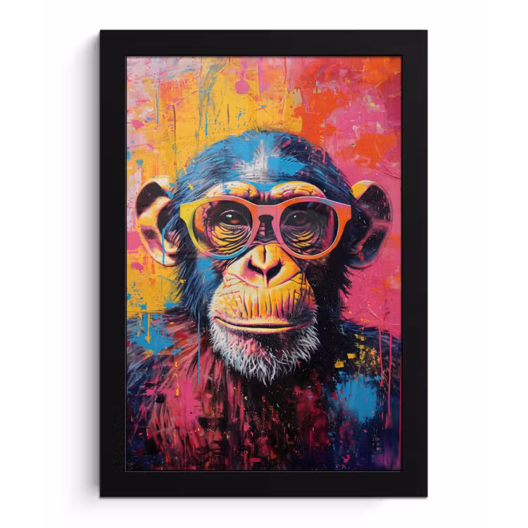 Graffiti - Chimpansee - Aap - Bril - Kleurrijk fotolijst zwart zonder passe partout klein -3d
