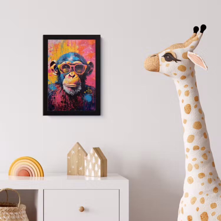 Graffiti - Chimpansee - Aap - Bril - Kleurrijk fotolijst zwart zonder passe partout klein -usfeer4_kinderkamer