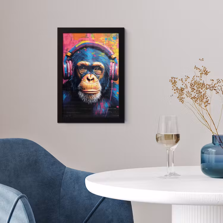 Graffiti - Chimpanzee - Street art - Koptelefoon - Aap fotolijst zwart zonder passe partout klein -sfeer4