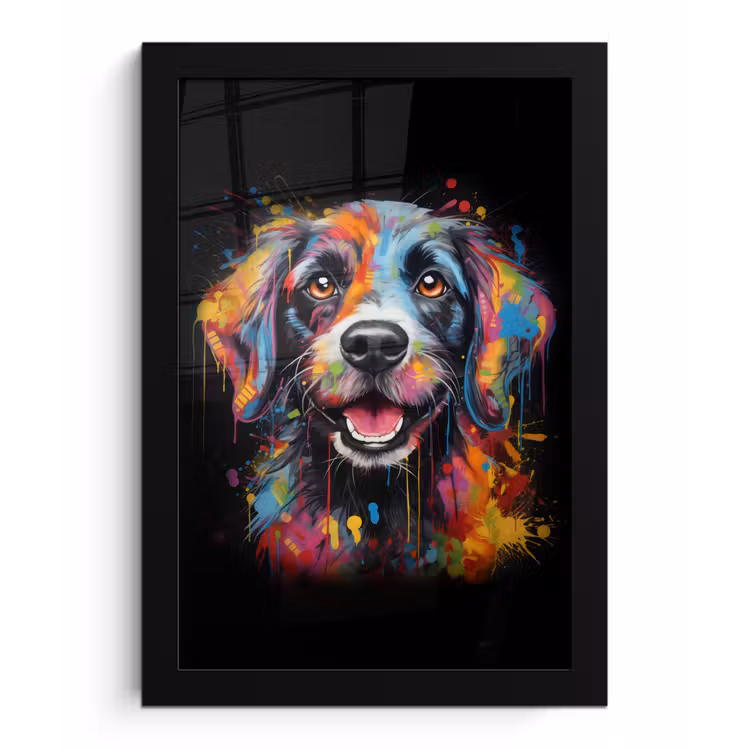 Graffiti - Hond - Zwart - Kleuren fotolijst zwart zonder passe partout klein -3d