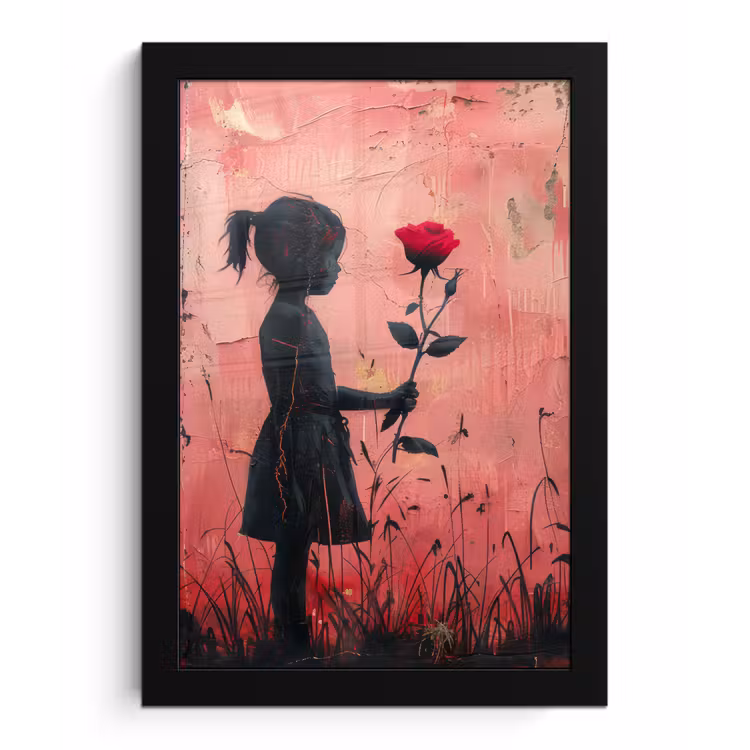 Graffiti - Meisje - Roze - Street art - Roos - Banksy fotolijst zwart zonder passe partout klein -3d