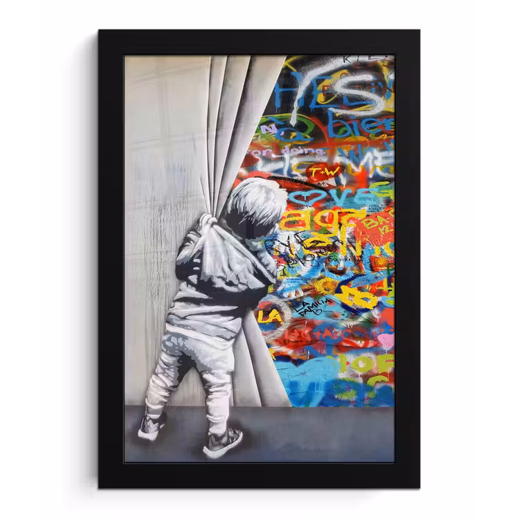 Graffiti - Illusie - Jongen - Street art fotolijst zwart zonder passe partout klein -3d