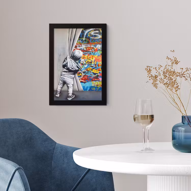 Graffiti - Illusie - Jongen - Street art fotolijst zwart zonder passe partout klein -sfeer4