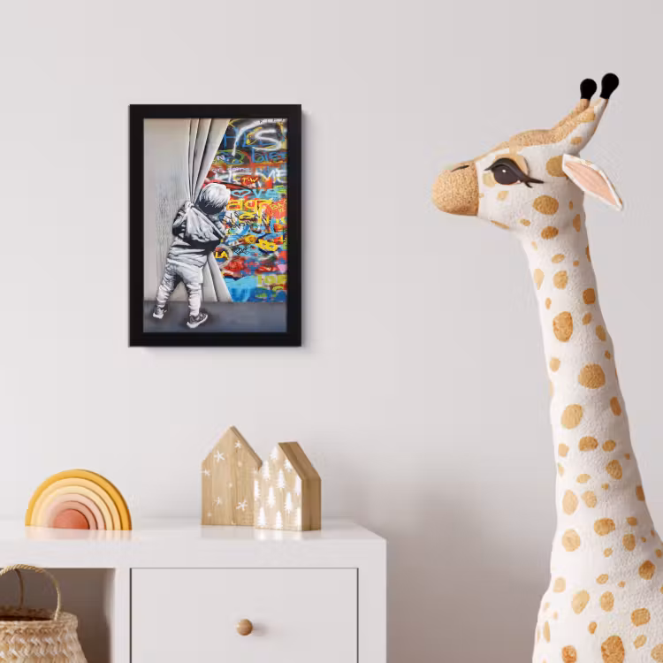 Graffiti - Illusie - Jongen - Street art fotolijst zwart zonder passe partout klein -usfeer4_kinderkamer