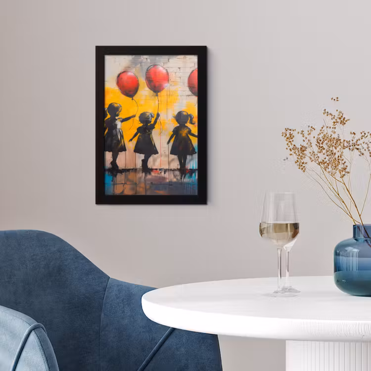 Graffiti - Kinderen - Street art - Ballon - Banksy fotolijst zwart zonder passe partout klein -sfeer4