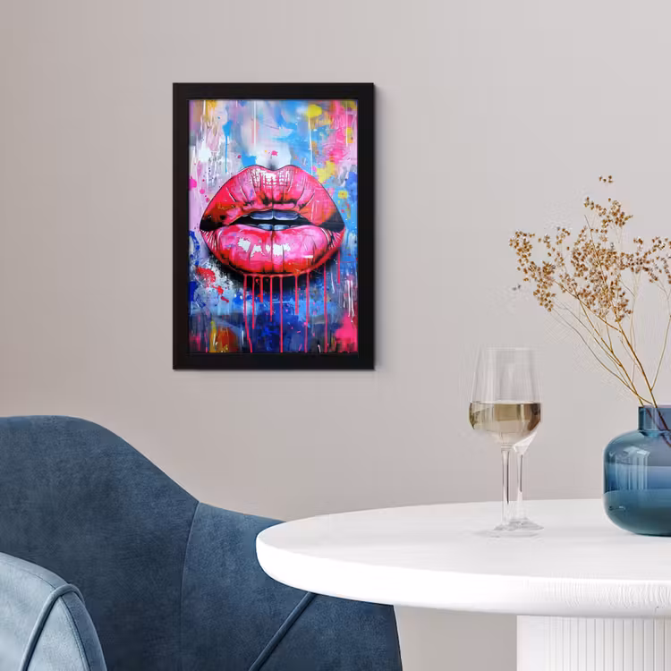 Graffiti - Lippen - Felroze - Geschilderd fotolijst zwart zonder passe partout klein -sfeer4