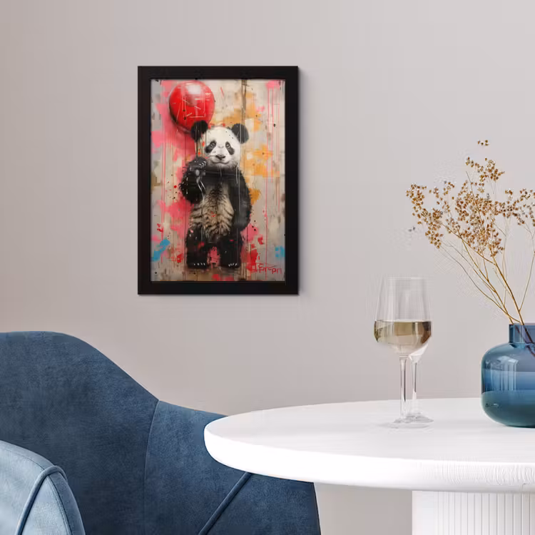 Graffiti - Panda - Ballon - Street art - Banksy fotolijst zwart zonder passe partout klein -sfeer4