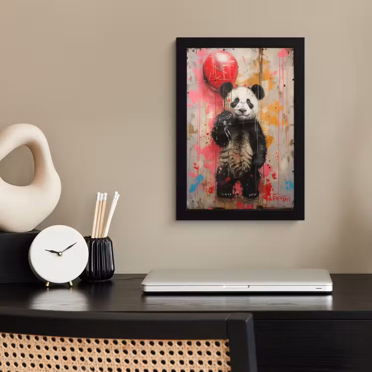 Graffiti - Panda - Ballon - Street art - Banksy fotolijst zwart zonder passe partout klein -sfeer1