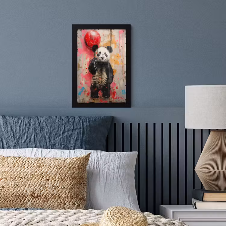 Graffiti - Panda - Ballon - Street art - Banksy fotolijst zwart zonder passe partout klein -sfeer3