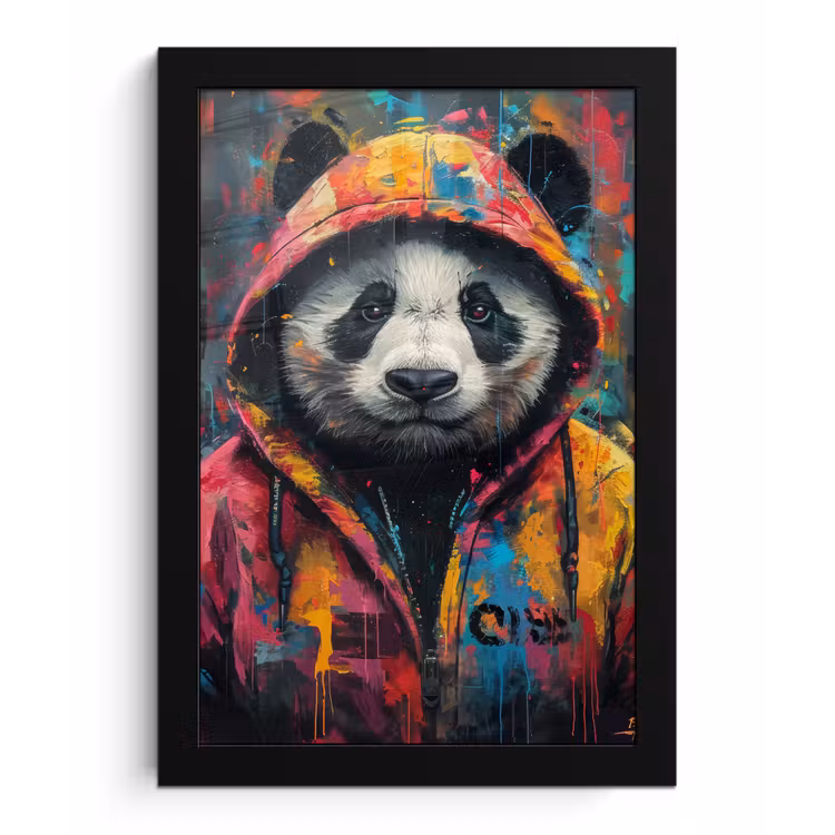 Graffiti - Panda - Jas - Kleurrijk fotolijst zwart zonder passe partout klein -3d