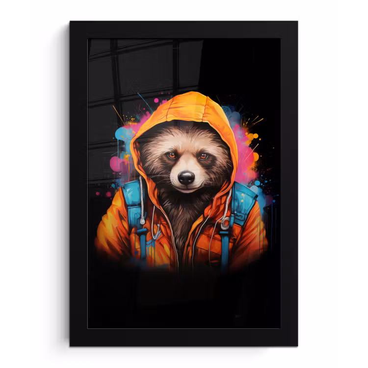 Graffiti - Wasbeer - Jas - Zwart fotolijst zwart zonder passe partout klein -3d