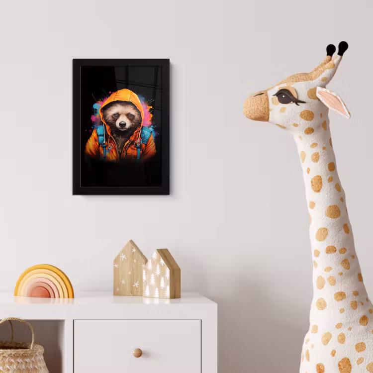 Graffiti - Wasbeer - Jas - Zwart fotolijst zwart zonder passe partout klein -usfeer4_kinderkamer