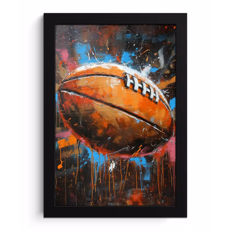 Graffiti - Rugby - Kleurrijk - Rugbybal fotolijst zwart zonder passe partout klein -3d