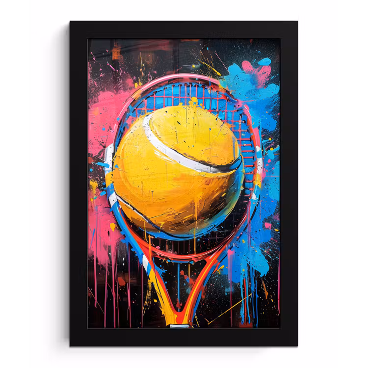 Graffiti - Tennis - Sport - Racket fotolijst zwart zonder passe partout klein -3d