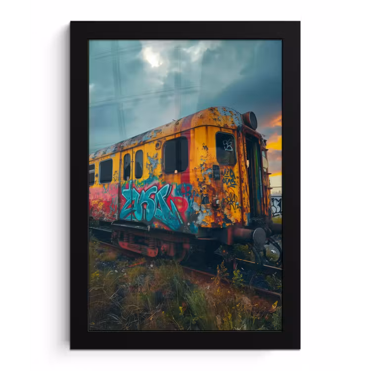 Graffiti - Trein - Street art - Verlaten fotolijst zwart zonder passe partout klein -3d