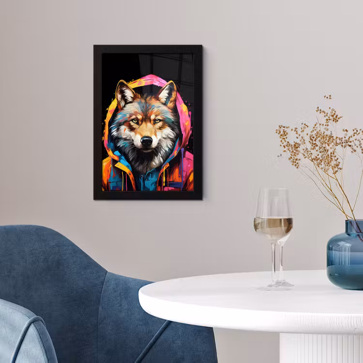Graffiti - Wolf - Jas - Zwart fotolijst zwart zonder passe partout klein -sfeer4
