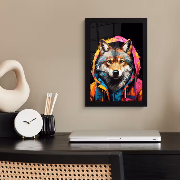 Graffiti - Wolf - Jas - Zwart fotolijst zwart zonder passe partout klein -sfeer1