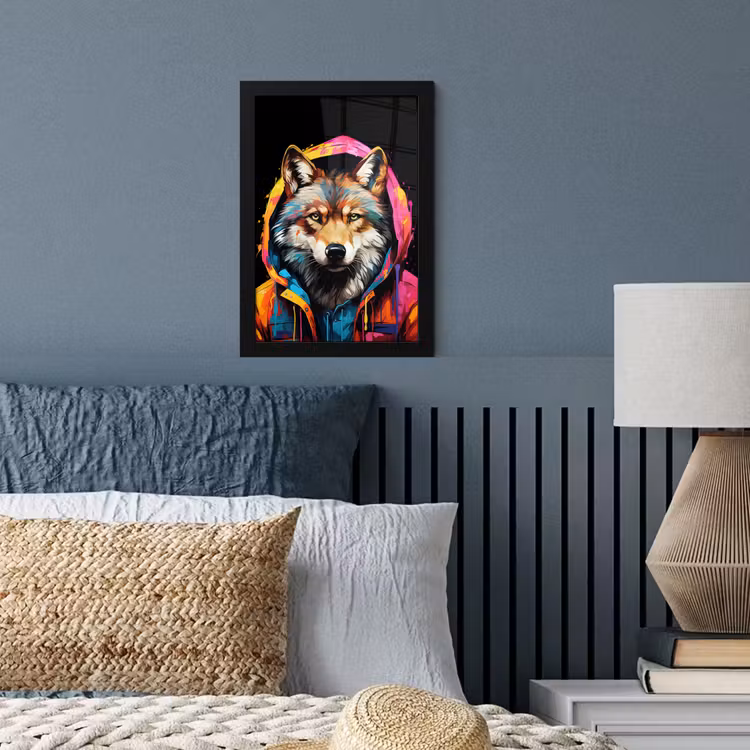 Graffiti - Wolf - Jas - Zwart fotolijst zwart zonder passe partout klein -sfeer3