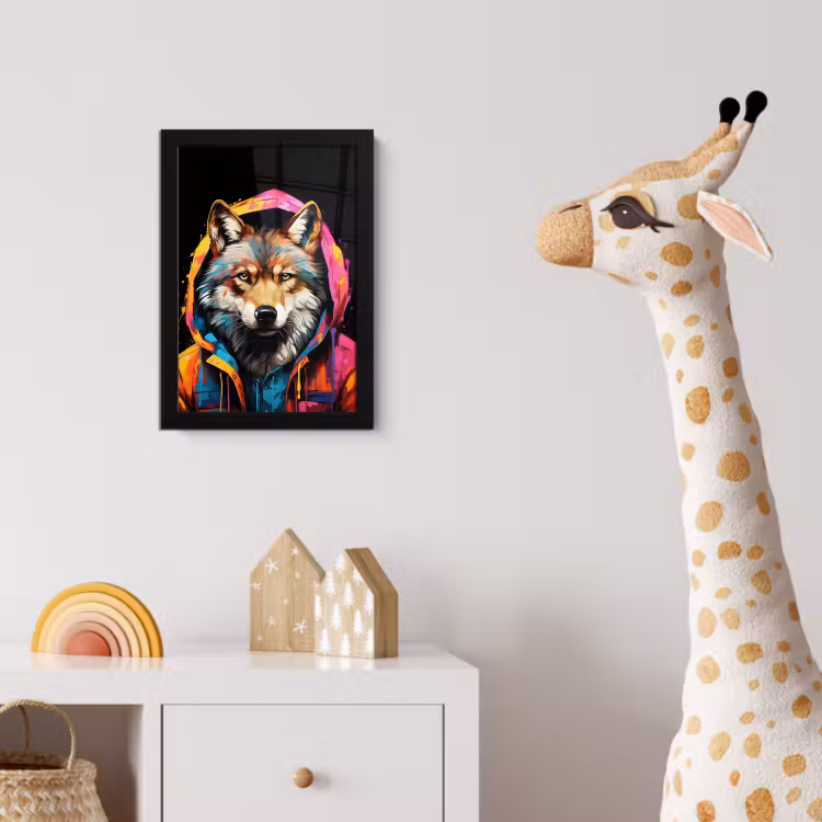 Graffiti - Wolf - Jas - Zwart fotolijst zwart zonder passe partout klein -usfeer4_kinderkamer