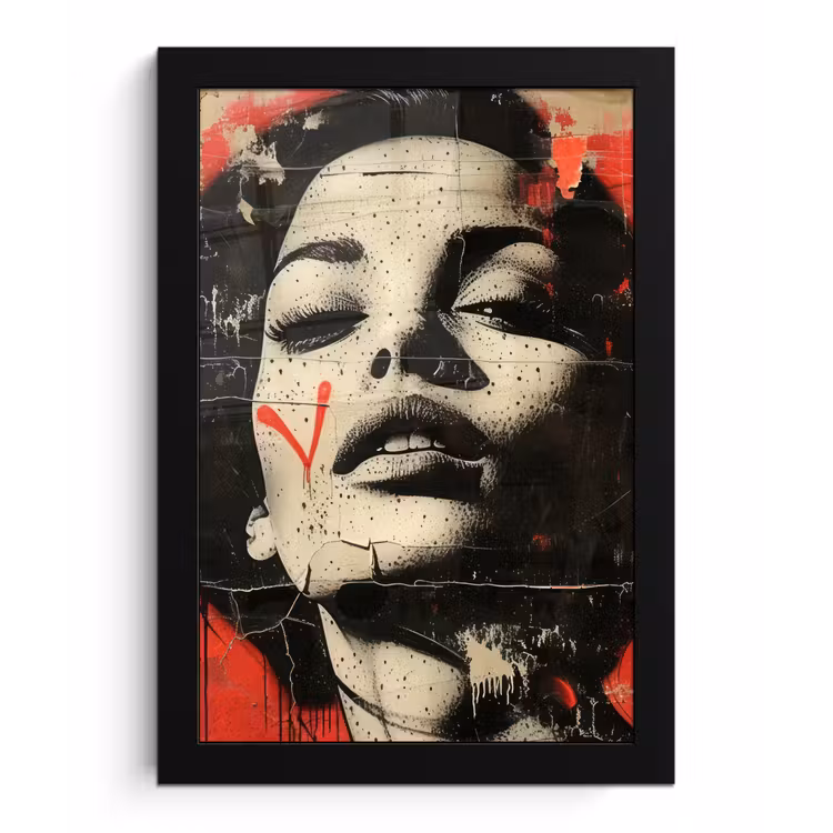 Graffiti - Vrouw - Rood - Street art - Banksy fotolijst zwart zonder passe partout klein -3d