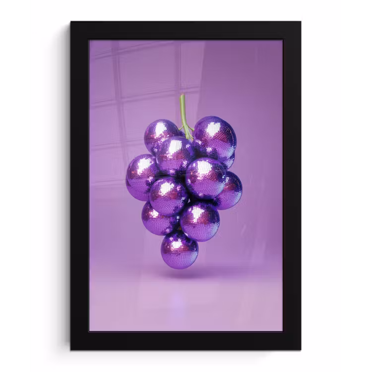 Druif - Disco - Glitter - Paars fotolijst zwart zonder passe partout klein -3d