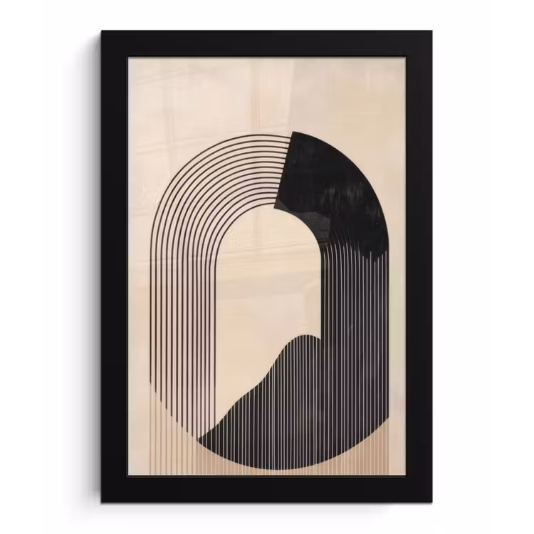Grafisch gebogen motief - Beige fotolijst zwart zonder passe partout klein -3d