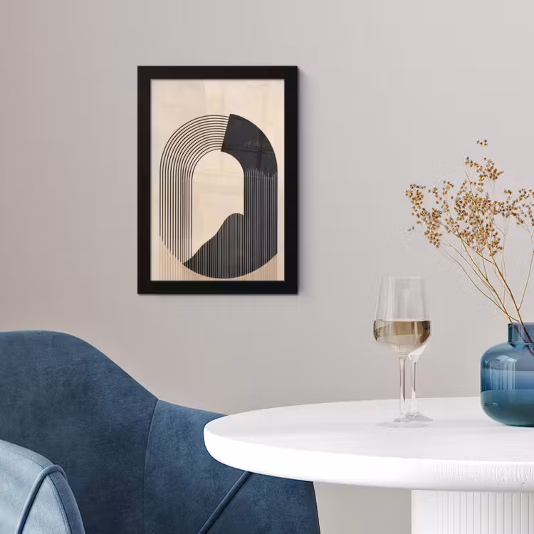 Grafisch gebogen motief - Beige fotolijst zwart zonder passe partout klein -sfeer4