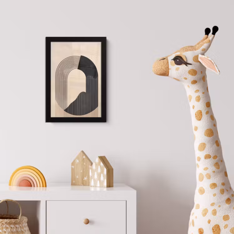 Grafisch gebogen motief - Beige fotolijst zwart zonder passe partout klein -usfeer4_kinderkamer