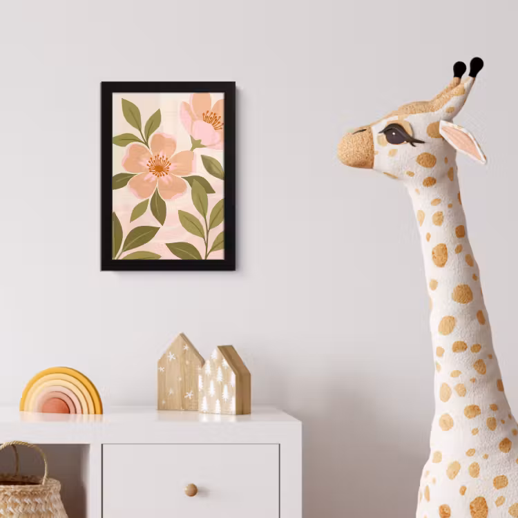 Grafisch - Bloemen - Roze fotolijst zwart zonder passe partout klein -usfeer4_kinderkamer